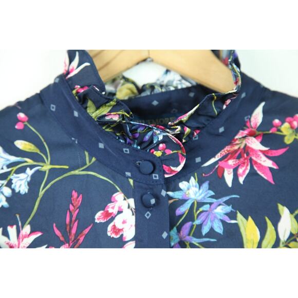 Biltmore 2X Blouse Ruffle Floral Bird Maximalist Satin Twee Elegant Office - Picture 2 of 13